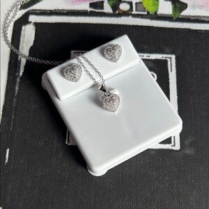 925 Silver Moissanite Heart Stud Earrings and Pendant 1.5 CTW NWT retail $400